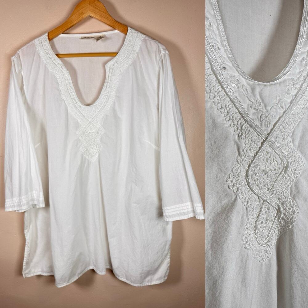 St. John’s Bay Woman Plus Size Blouse Tunic Embroidered 2X 100% Cotton Boho